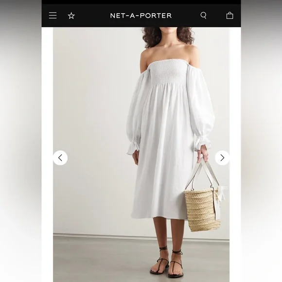 SLEEPER Atlanta off-the-shoulder shirred linen midi dress